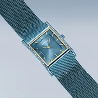 38mm Classic Collection Polished Blue Womens Watch With Milanese Mesh Strap By BERING image