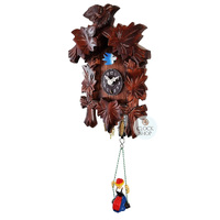 5 Leaf & Bird Mechanical Carved Clock With Swinging Doll 16cm By TRENKLE image