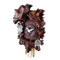 5 Leaf & Bird Mechanical Carved Clock With Painted Flowers 14cm By TRENKLE image