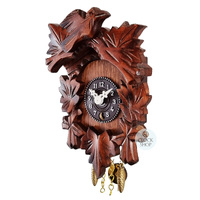 5 Leaf & Bird Mechanical Carved Clock Walnut 14cm By TRENKLE image