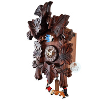 5 Leaf & Bird Battery Carved Clock With Seesaw 16cm By TRENKLE image
