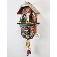 Swiss Weather House Battery Chalet Kuckulino With Swinging Doll 20cm By TRENKLE image