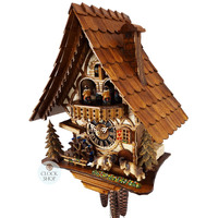 Angry Goats & Water Wheel 1 Day Mechanical Chalet Cuckoo Clock With Dancers 34cm By HÖNES image