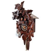 5 Leaf & Bird 1 Day Mechanical Carved Cuckoo Clock With Dancers 35cm By HÖNES image