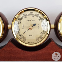 29cm Mahogany Weather Station With Thermometer Barometer & Hygrometer By FISCHER image