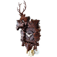 5 Leaf & Deer Mechanical Carved Clock 14cm By TRENKLE image
