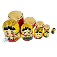 Semenov Russian Dolls- Yellow Scarf & Red Dress 15cm (Set Of 5) image