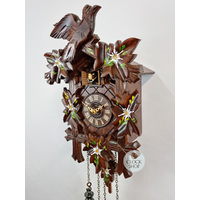 5 Leaf & Bird With White Flowers Battery Carved Cuckoo Clock 35cm By TRENKLE image