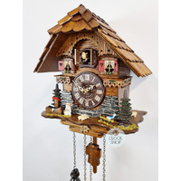 Black Forest Battery Chalet Cuckoo Clock With Dog & Edelweiss Flower 25cm By TRENKLE image