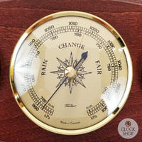 31cm Mahogany Weather Station With Barometer Thermometer & Hygrometer By FISCHER image