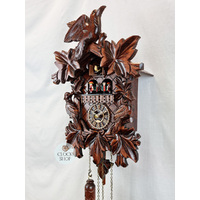 5 Leaf & Bird Battery Carved Cuckoo Clock With Side Birds & Dancers 40cm By TRENKLE image