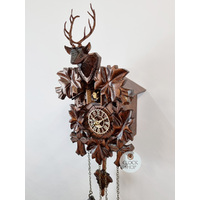5 Leaf & Deer Battery Carved Cuckoo Clock 22cm By TRENKLE image