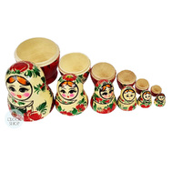 Kirov Russian Dolls- White Scarf & Red Dress 15cm (Set Of 7) image