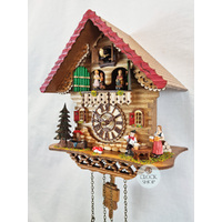 Accordion Player & Beer Maid Battery Chalet Cuckoo Clock With Dancers 32cm By TRENKLE image