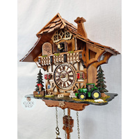 Boy & Tractor Battery Chalet Cuckoo Clock 32cm By TRENKLE image