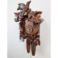 5 Leaf & Bird 8 Day Mechanical Carved Cuckoo Clock With Side Birds 35cm By TRENKLE image