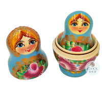 Floral Russian Dolls- Blue 11cm (Set Of 5) image