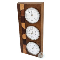 34cm Oak Weather Station With Thermometer Barometer & Hygrometer With Timber Inlay By FISCHER image