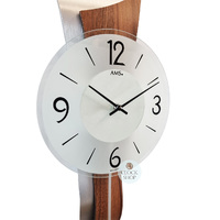 70cm Walnut & Silver Pendulum Wall Clock With Round Dial By AMS image