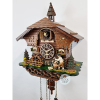 Wood Chopper & Water Wheel Battery Chalet Cuckoo Clock 30cm By TRENKLE image