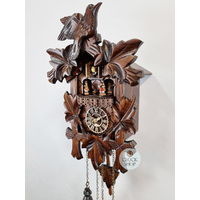 5 Leaf & Bird Battery Carved Cuckoo Clock With Dancers 35cm By TRENKLE image