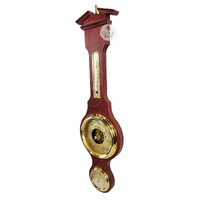 71cm Mahogany Traditional Weather Station With Barometer Thermometer & Hygrometer By FISCHER image