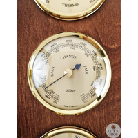 26cm Walnut Weather Station With Barometer Thermometer & Hygrometer By FISCHER image