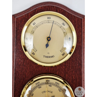 26cm Mahogany Weather Station With Barometer Thermometer & Hygrometer By FISCHER image