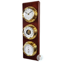 51cm Mahogany Weather Station With Barometer Thermometer Hygrometer & Quartz Clock By FISCHER image