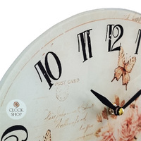 21cm Vintage Floral & Butterfly Oval Glass Wall Clock By AMS image