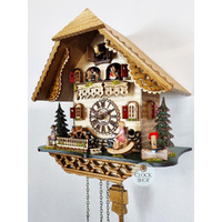 Girl On Rocking Horse Battery Chalet Cuckoo Clock With Waterwheel & Dancers 32cm By TRENKLE image