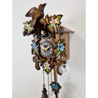 5 Leaf & Bird With Blue Flowers Battery Carved Cuckoo Clock 22cm By ENGSTLER image