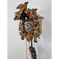 5 Leaf & Bird with Red Flowers Battery Carved Cuckoo Clock 22cm By ENGSTLER image
