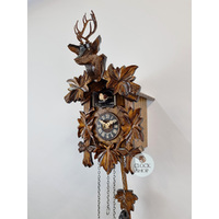 5 Leaf & Deer Battery Carved Cuckoo Clock 30cm By ENGSTLER image