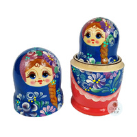Floral Russian Dolls- Blue 16cm (Set Of 5) image