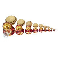 Floral Russian Dolls- Red & Gold 10cm (Set Of 10) image