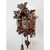5 Leaf & Bird Battery Carved Cuckoo Clock With Side Birds 22cm By TRENKLE image