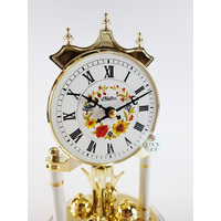 23cm White & Gold Anniversary Clock With Floral Dial By HALLER image