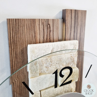 40cm Stone Inlay & Wood Grain Wall Clock With Glass Dial By AMS image