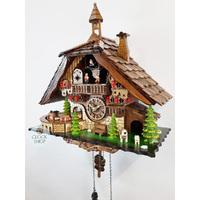 Train in Tunnel Battery Chalet Cuckoo Clock 40cm With Dancers By ENGSTLER image