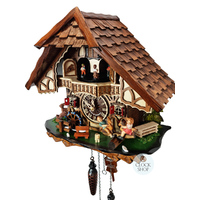 Children on Seesaw & Water Wheel Battery Chalet Cuckoo Clock 34cm By ENGSTLER image
