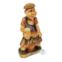 Hand Carved Monk On Beer Barrel image