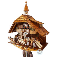 Horse & Saw Mill Logger 8 Day Mechanical Chalet Cuckoo Clock With Dancers 58cm By HÖNES image