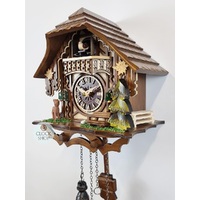 Deer with Bench Seat and Edelweiss Battery Chalet Cuckoo Clock 24cm By ENGSTLER image