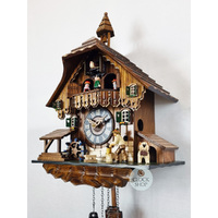 Wood Chopper, Water Wheel & Bell Tower Battery Chalet Cuckoo Clock 35cm By ENGSTLER image
