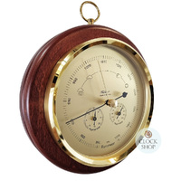 20cm Mahogany Barometer With Thermometer & Hygrometer By FISCHER (Debris In Glass) image