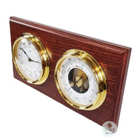 38cm Mahogany Weather Station With Quartz Clock & Barometer By FISCHER image