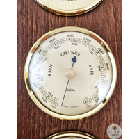 33cm Walnut Weather Station With Barometer Thermometer & Hygrometer By FISCHER image