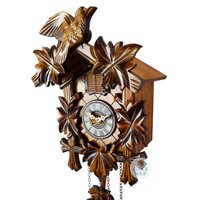 5 Leaf & Bird Battery Carved Cuckoo Clock 22cm By ENGSTLER image