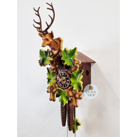5 Leaf & Deer 1 Day Mechanical Carved Cuckoo Clock With Green Leaves 30cm By HÖNES image
